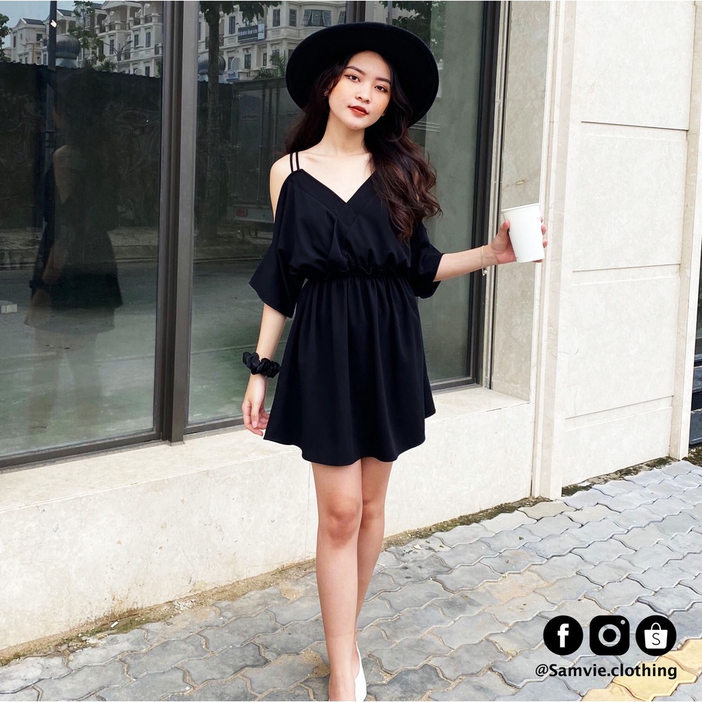 Đầm váy nữ trễ vai hai dây dạng jump chất vải dày dặn thiết kế bởi Samvie
