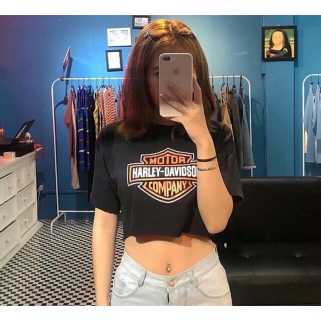 Áo Thun Croptop Harley, áo thun nữ dáng ngắn cá tính