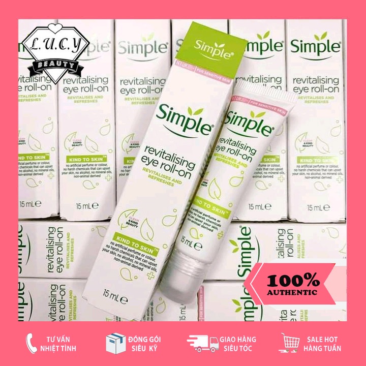 Hàng UK- Simple Revitalising Eye Roll-On - Lăn Dưỡng Mắt Tươi Trẻ Xóa Tan Mệt Mỏi 15ml