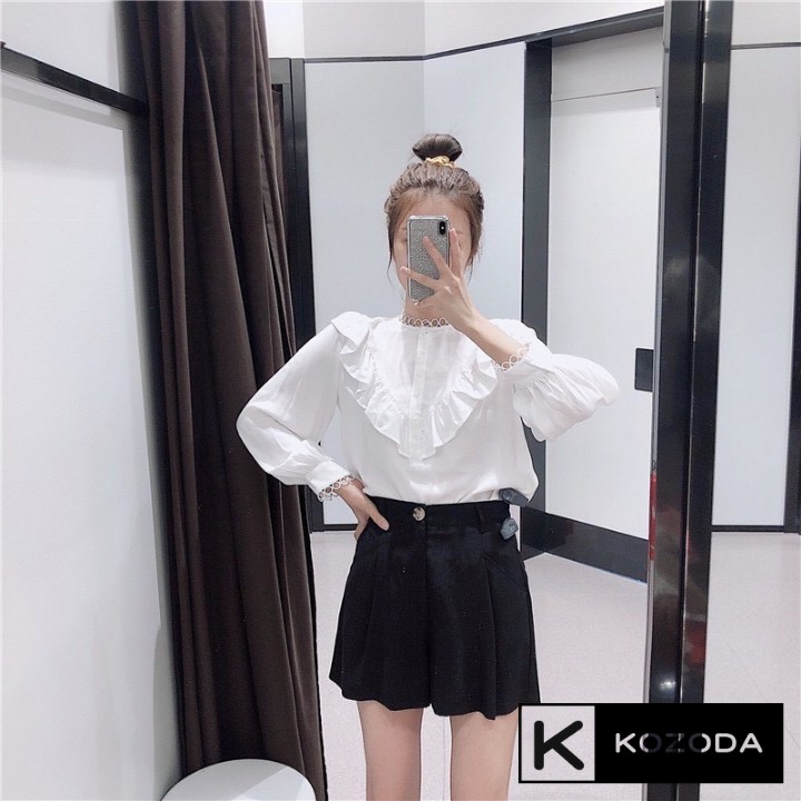 Áo Sơ Mi Kiểu Nữ Màu Trắng đẹp dài tay phong cách ulzzang vintage hàn quốc cao cấp họa tiết ren kozoda SM11a | BigBuy360 - bigbuy360.vn