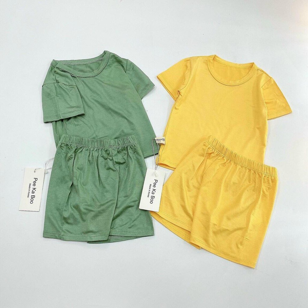 Bộ Peekaboo Cộc Trơn Cotton Thun Lạnh Cao Cấp, Đồ Bộ Cho Bé Trai, Bé Gái Mặc Nhà Mùa Hè 2021 - Hàng Tốt