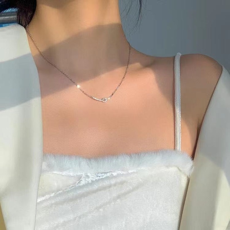 Vòng cổ Bạc 925 Mặt Hình Mặt Cười Thắt Nút Đính Đá Zircon Phong Cách Hàn Quốc Thanh Lịch Dành Cho Nữ