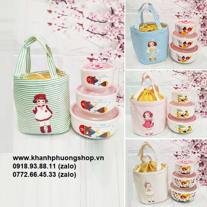 bộ 3 thố sứ có nắp - thố sứ có nắp