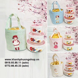 Bộ 3 thố sứ có nắp - thố sứ có nắp
