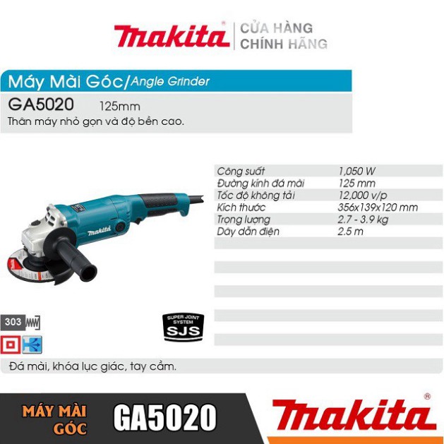 [Chính Hãng] Máy Mài Góc Makita GA5020 (125MM-1050W), Bảo Hành Tại Các TTBH Toàn Quốc