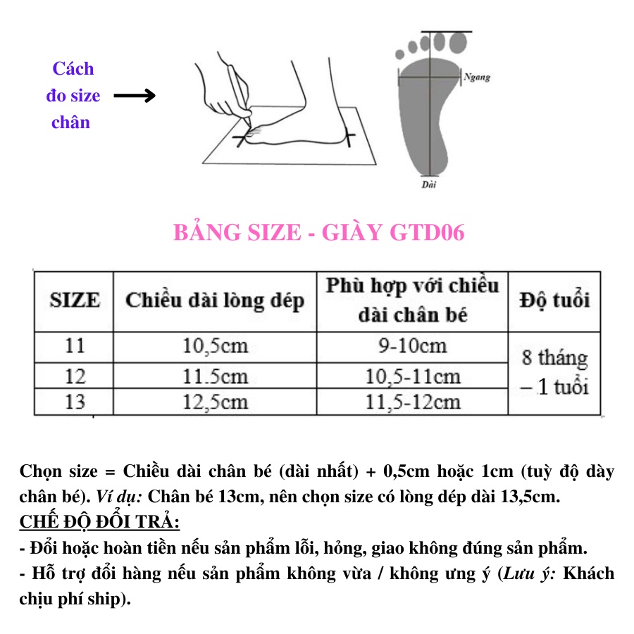 Giày tập đi cho bé gái đế mềm Bunny store, giày bé gái phù hợp cho trẻ em từ 6 tháng đến 1,5 tuổi GTD06