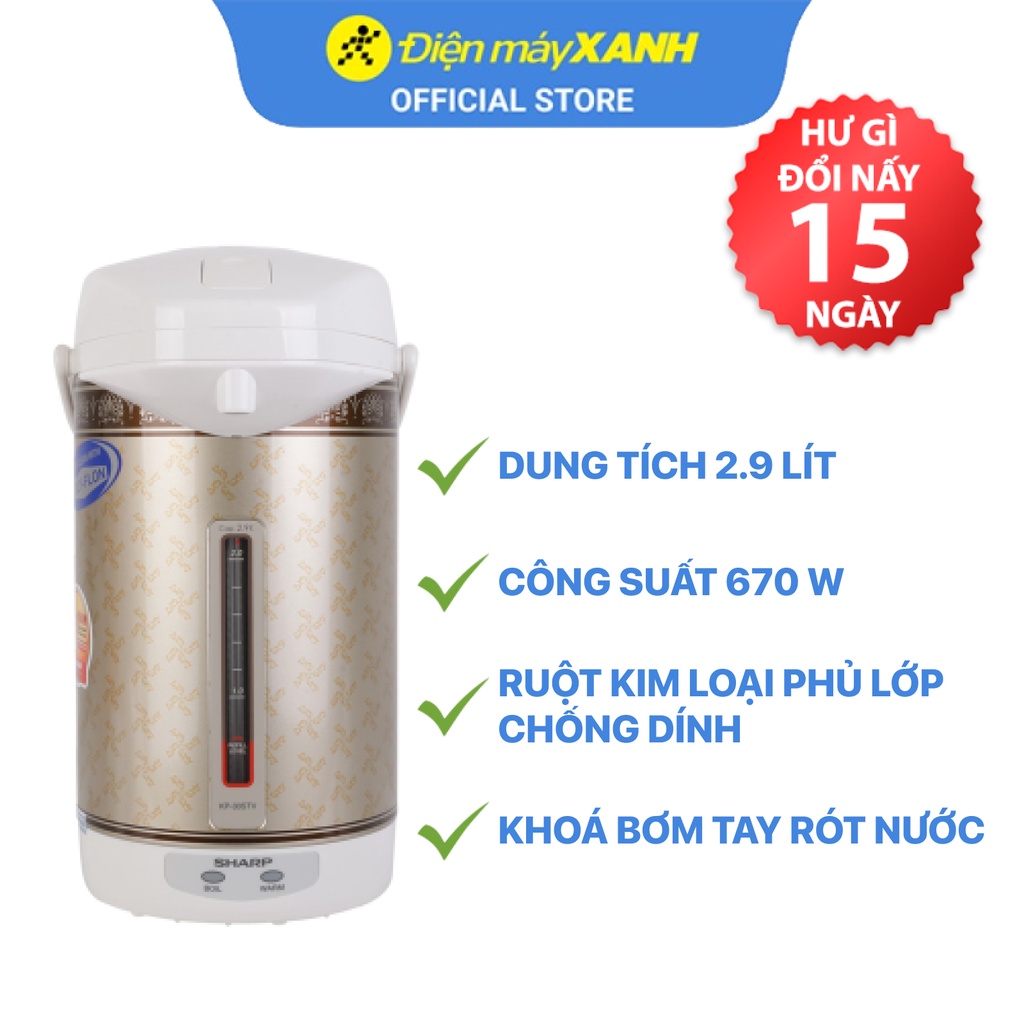 [Mã ELHADEV giảm 4% đơn 300K] Bình thủy điện Sharp KP-30STV RB 2.9 lít