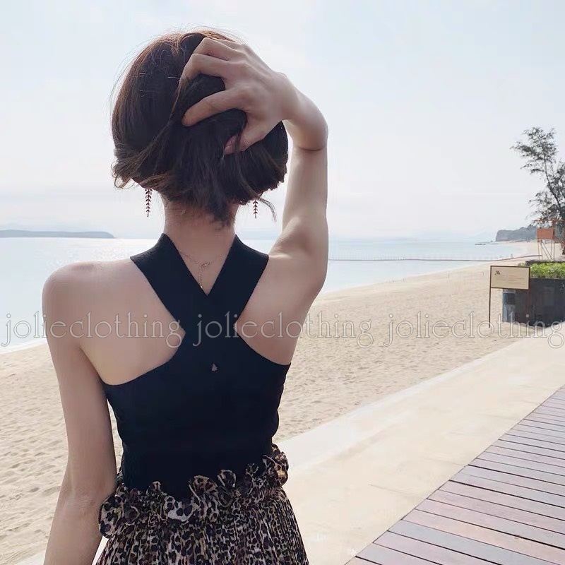 Áo Yếm Hai Dây Dáng Croptop Chất Thun Dày Dặn Co Giãn Màu Đen Sexy Quyến Rũ