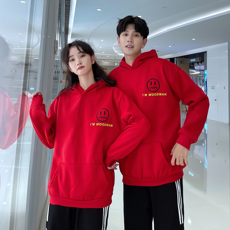 Áo hoodie lót nhung dày dặn in họa tiết thời trang mùa thu cho cặp đôi