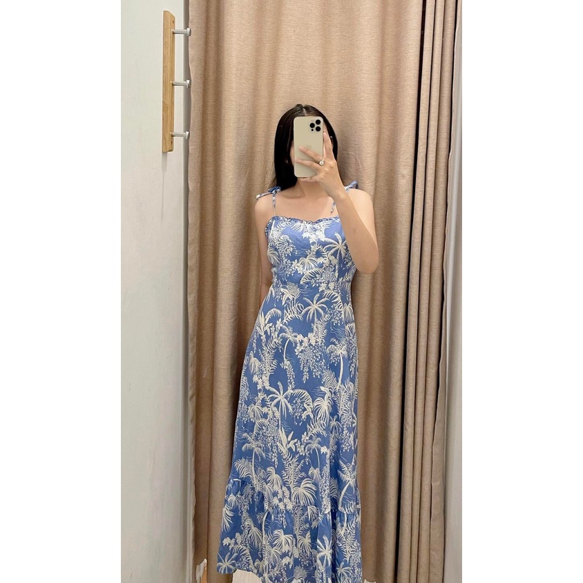 Đầm dây OLIVER BONAS xanh họa tiết lá KAMI