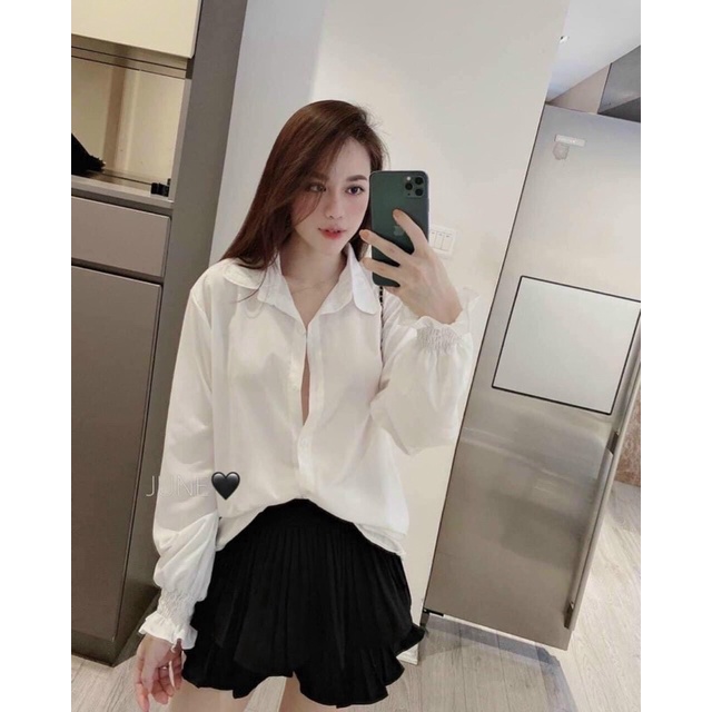 [Siêu Hot] Áo Sơmi Trắng Tay Chun Cổ Đức Siêu Xinh, Áo Sơmi Nữ Tiểu Thư Siêu Xinh Có Ảnh Thật Kèm Video