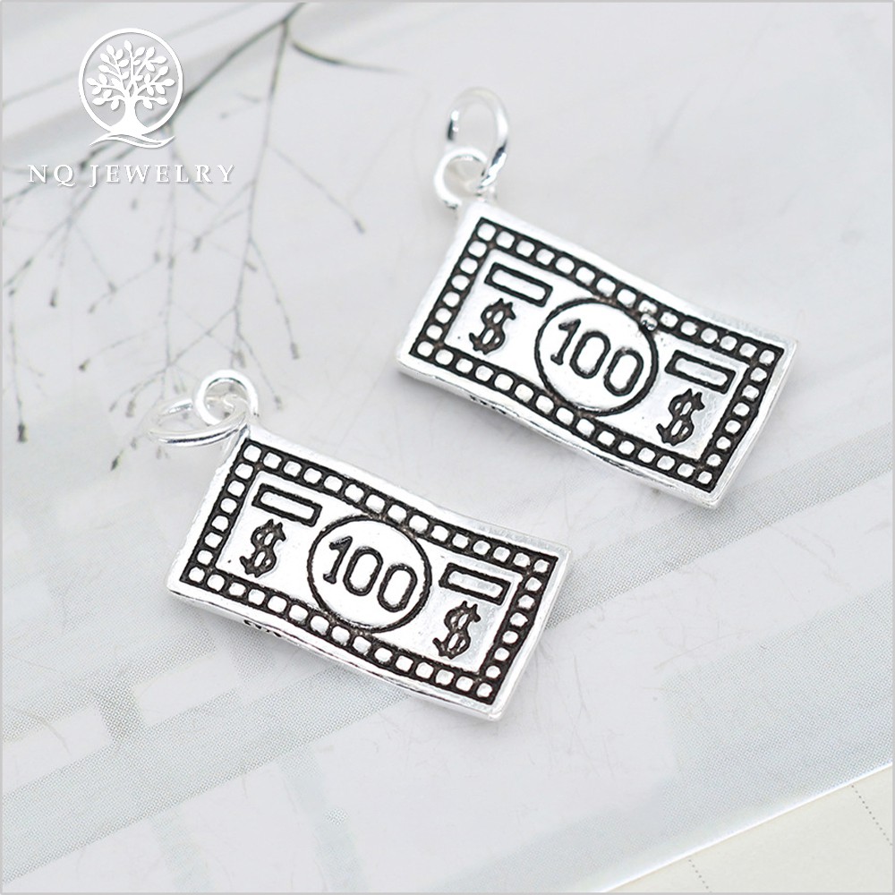 Charm bạc hình tờ 100$ đô la treo - NQ Jewelry