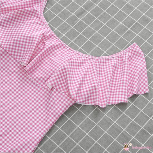 E.A-2019 Parent-child Swimsuit Mom Kids Checkered Leotard Bikini Beach Swimwear