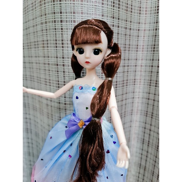 Búp bê có khớp mắt thủy tinh tóc dài, dày, size 30cm
