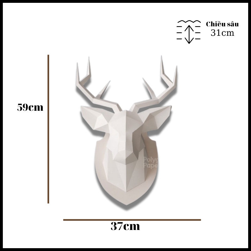Mô hình 3D Đầu Hươu bằng giấy cao 59cm dán tường, mô hình giấy tự lắp ráp có bản hướng dẫn