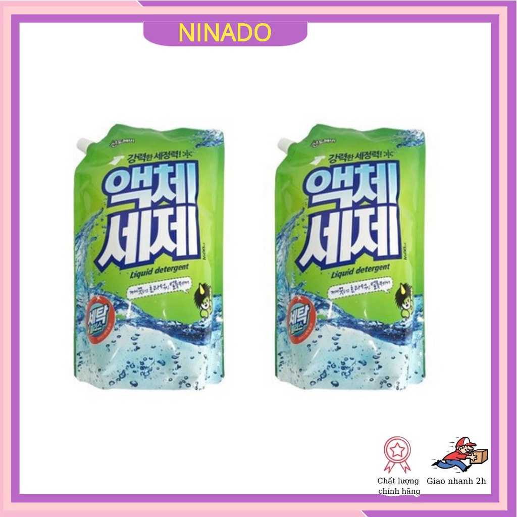 Bộ 2 Túi Nước giặt Hàn Quốc đậm đặc 1.6L bảo vệ sợi vải Mềm và xốp quần áo không tĩnh điện