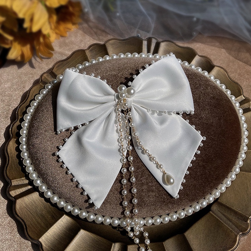 Kẹp Tóc Hình Nơ Đính Ngọc Trai Giả Màu Trắng Thời Trang Cho Cô Dâu