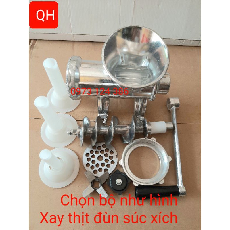 Máy xay thịt , xay cua quay tay cỡ đại bằng Nhôm ( cối 12 )kèm theo 3 phễu 12cm,14cm ,16m làm súc xích