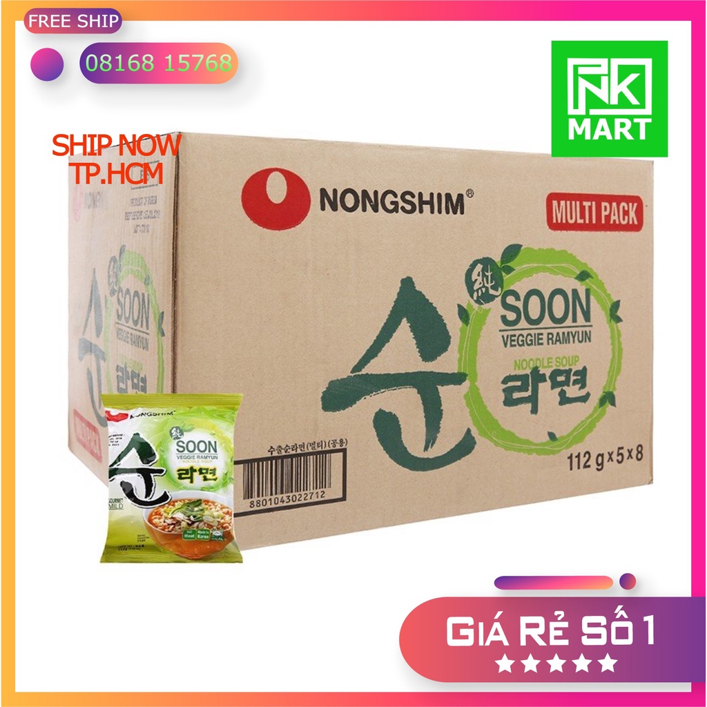 Thùng mì chay Nongshim Soon Veggie Ramyun 112g (Thùng 40 gói)