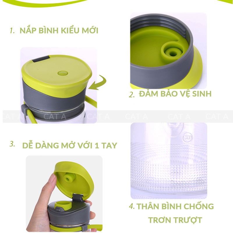 Bình đựng nước bằng Nhựa BPA FREE MIGO Cao cấp - An toàn, trong suốt, có rây lọc, quai - 380ml - 1784