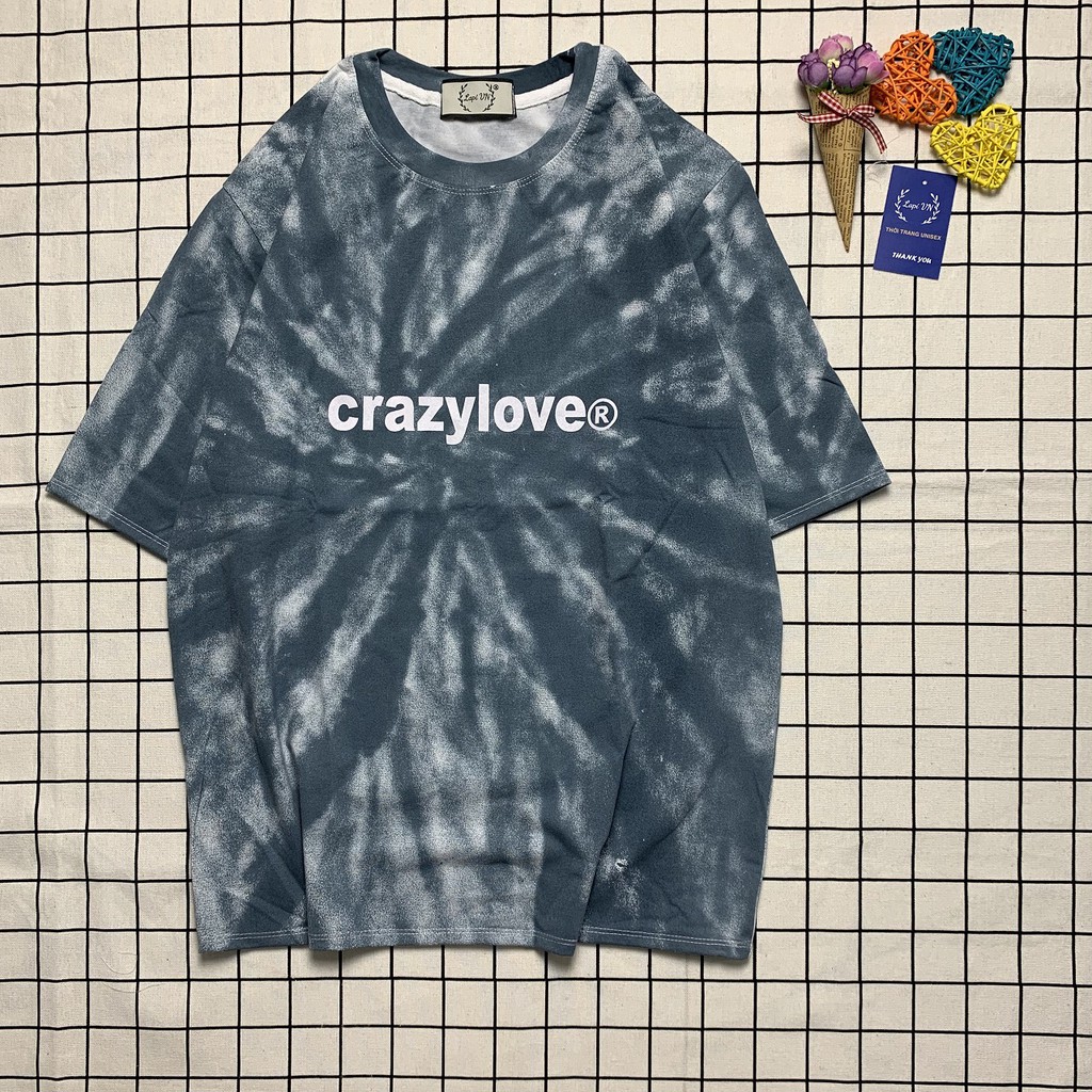 Áo Thun Nam Nữ Unisex Loang Màu Crazy Love Lapi VN, Chất Cotton Form Rộng Tay Lỡ Cổ Tròn Freesize, Big Size