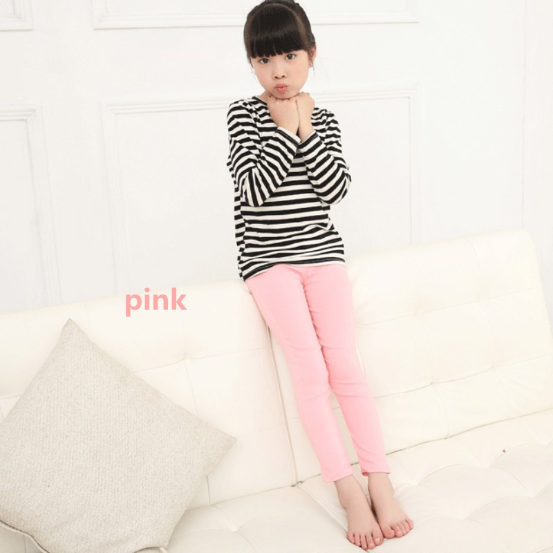 Quần legging trơn màu chất liệu co giãn tốt dành cho bé gái