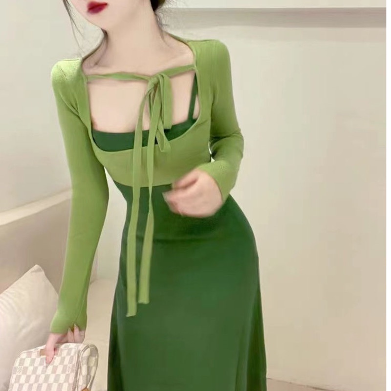 Set Đầm Dệt Kim Màu Sắc Tương Phản Thời Trang Cho Bé Gái