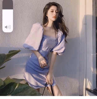 ĐẦM TÍM CỔ VUÔNG TAY PHỒNG (KÈM HÌNH THẬT)