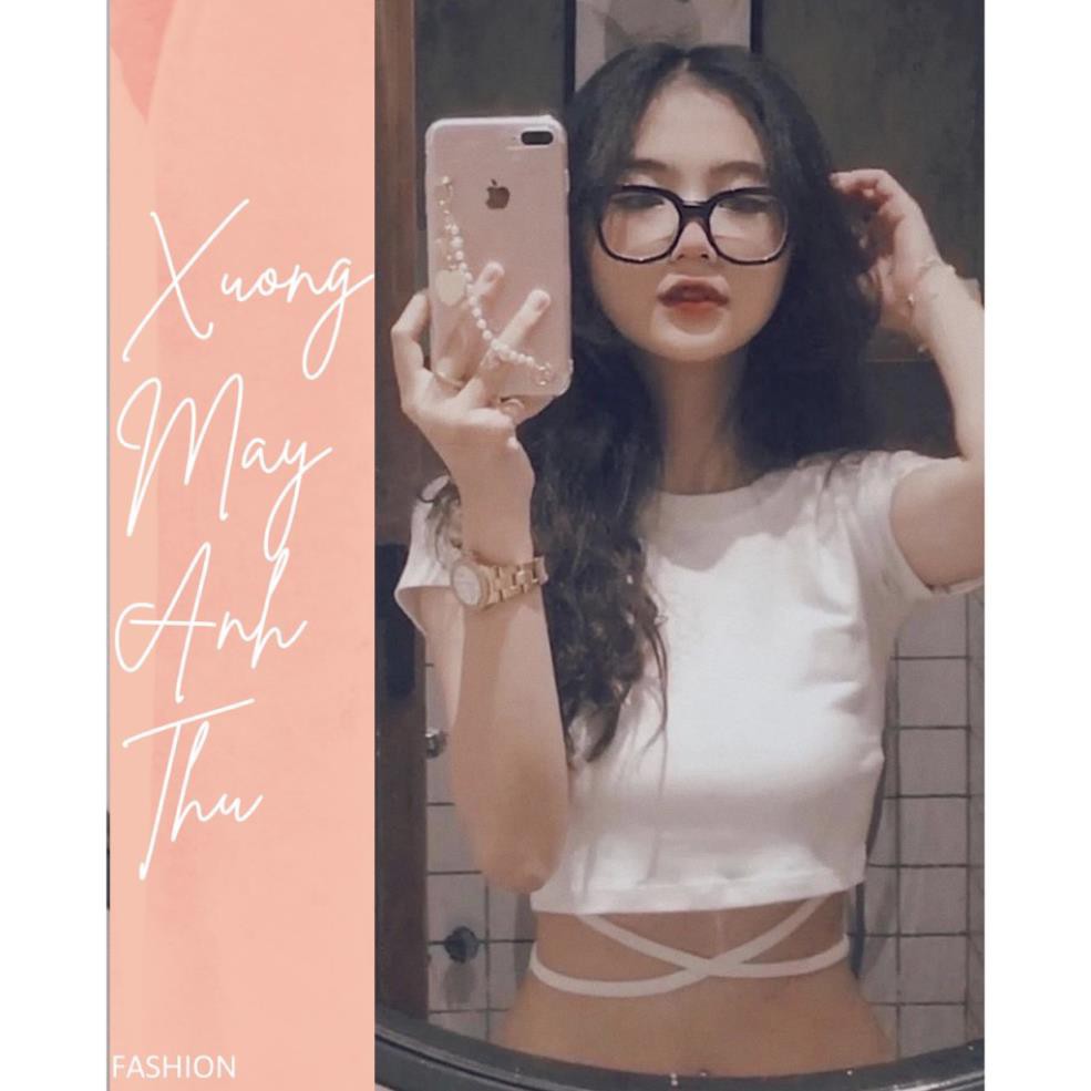 Áo croptop thun đan eo nữ - Phông thiết kế dây buộc điệu đà, bánh bèo tiểu thư Ulzzang HOT *
