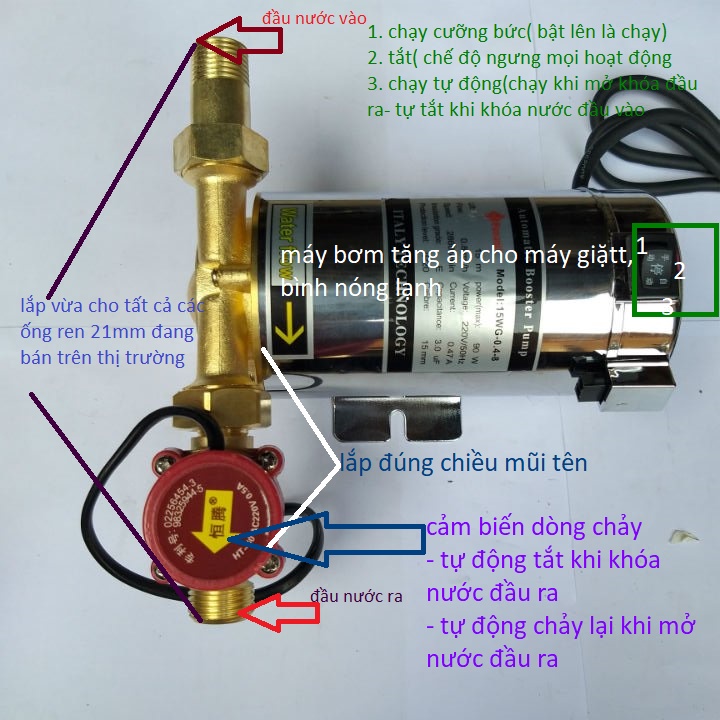 Bơm tăng áp lực máy giặt bình nóng lạnh / bơm tăng áp