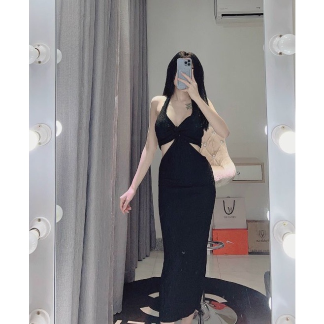Đầm ôm body cut out ngực eo thun xốp chỉ