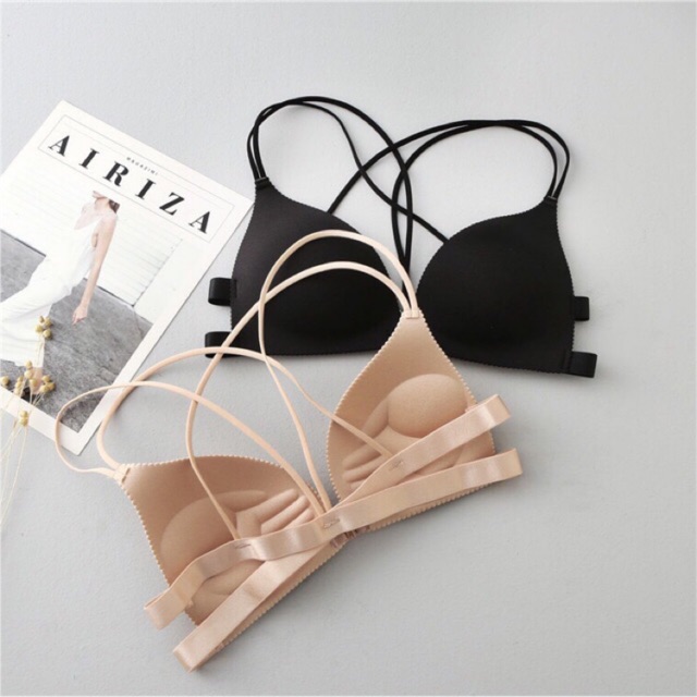 Áo ngực mỏng cài trước giá rẻ đẹp - Áo bra su đúc dây chéo đi biển cực xinh màu da đen