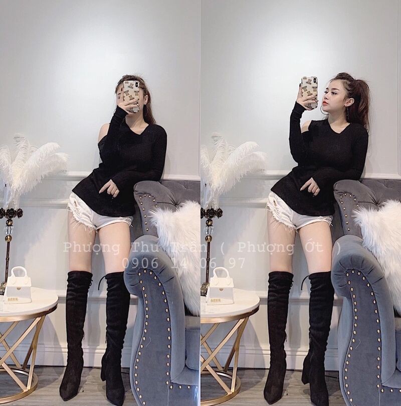 Áo len hở vai cổ tròn nhiều màu sắc