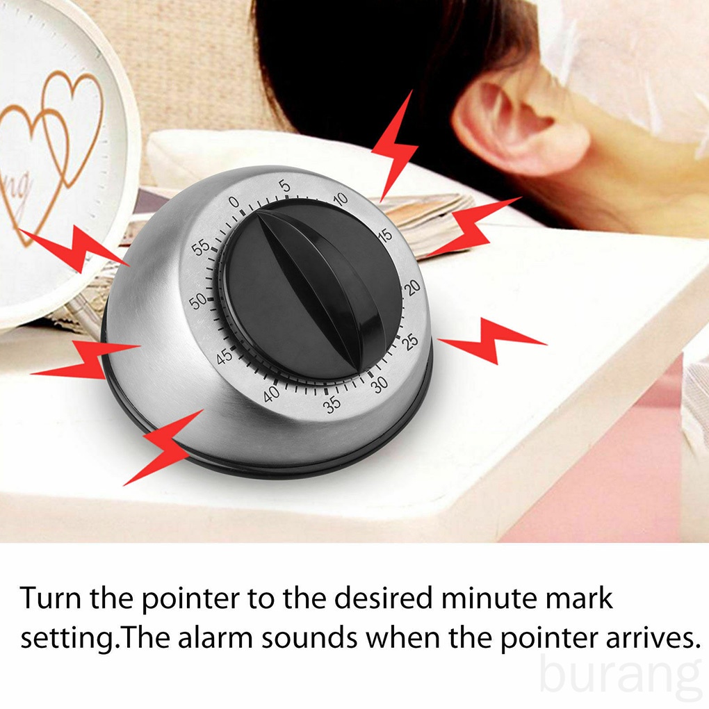Đồng hồ hẹn giờ nấu ăn 60 phút bằng thép không gỉ