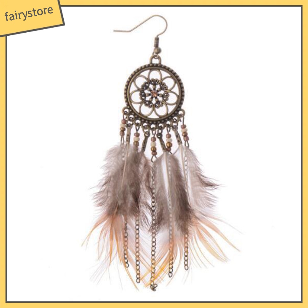 Bông tai lông vũ hình dreamcatcher