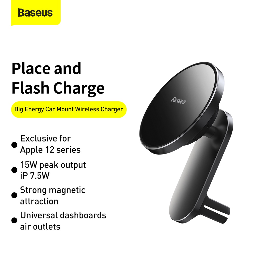 Giá đỡ điện thoại Baseus kiêm sạc nhanh không dây từ tính gắn lỗ thông gió xe hơi cho iPhone 12 Pro Max