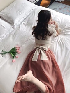 [ORDER] Set chân váy xoè, áo crotop buộc nơ eo