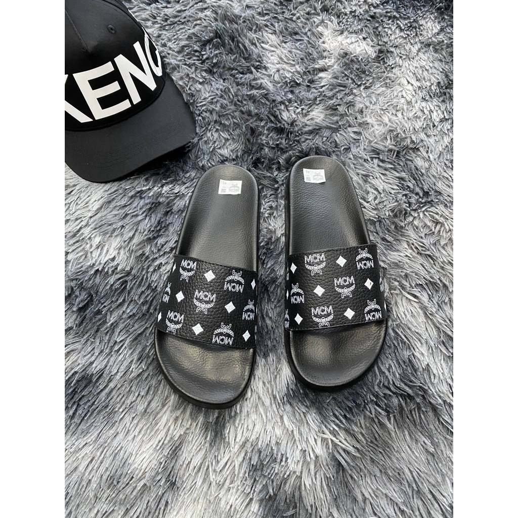 FREE SHIP Dép lê nam quai ngang in hình MCM - Dép nam quai da sần chất