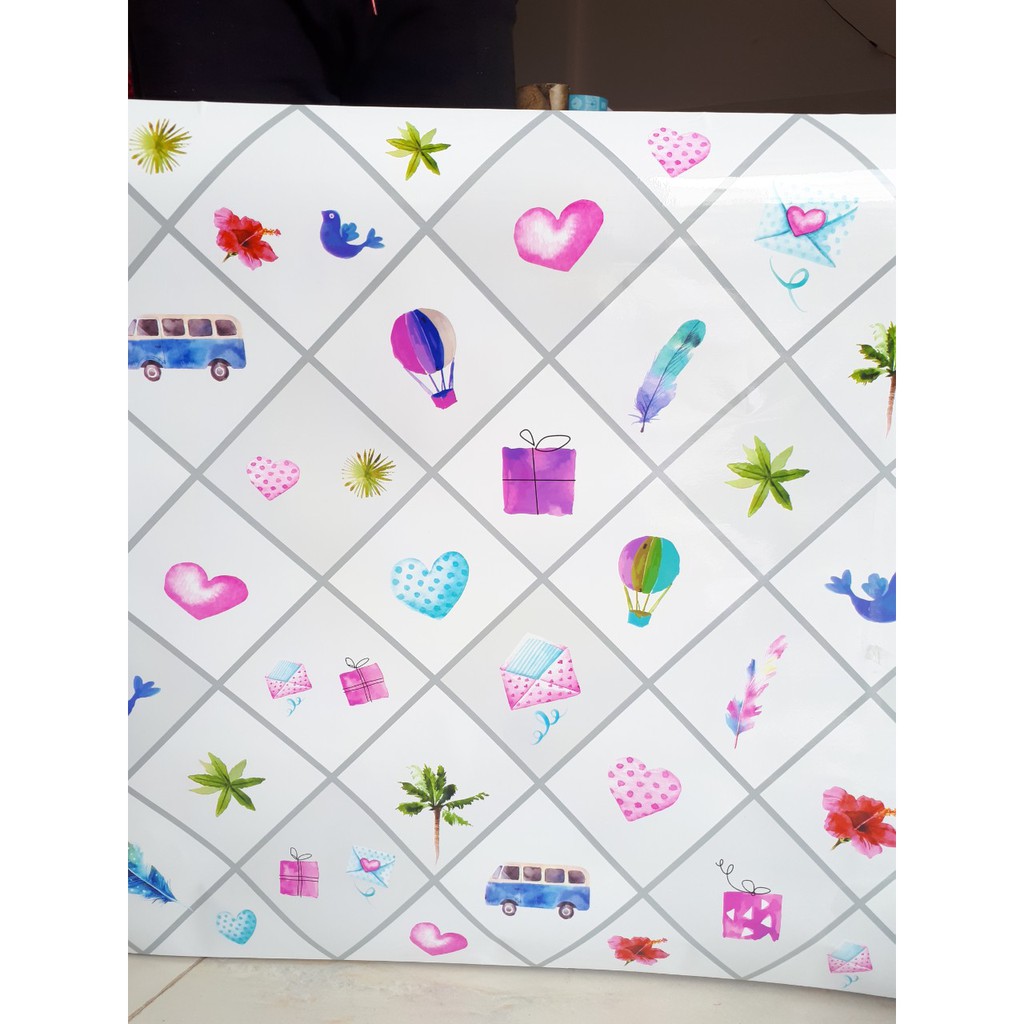 Decal giấy dán bếp tráng nhôm cách hiệt họa tiết xinh khổ 60cm keo sẵn