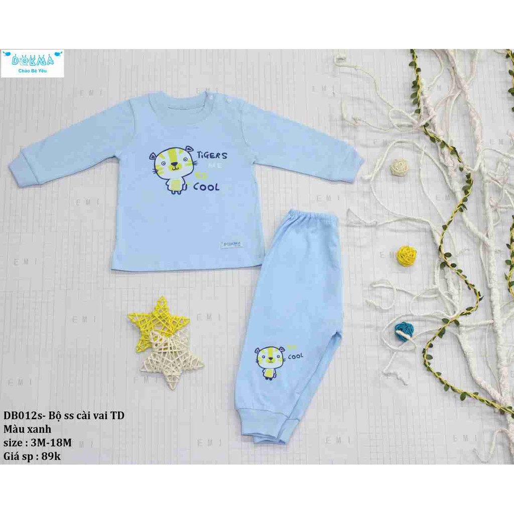 Dokma - Bộ quần áo cotton dài tay cài vai cho bé 3-6 tháng tuổi DB012S