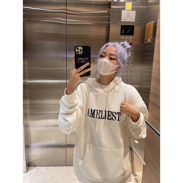 ( TẶNG BAO LÌ XÌ ) Áo Hoodie Nỉ Form Rộng Màu Trắng Thêu Chữ Amelie | BigBuy360 - bigbuy360.vn