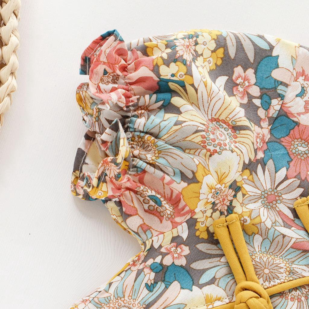 Áo liền quần ngắn tay in hoa phong cách Trung Hoa dễ thương cho bé