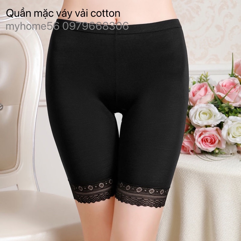 Quần mặc váy đùi vải cotton chân ren