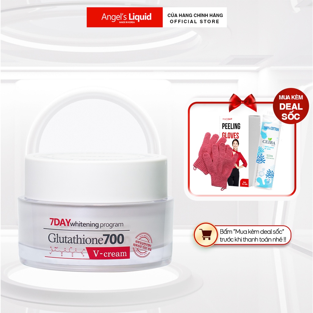 Kem dưỡng trắng, dưỡng ẩm, mờ thâm da Angel Liquid 7 Day Whitening Program Glutathione 700 V-Cream 50ml