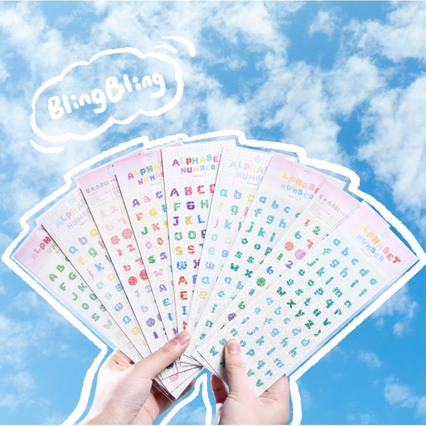 Sticker alphabet number hologram Bộ 2 tấm trang trí Kpop journal | BST065