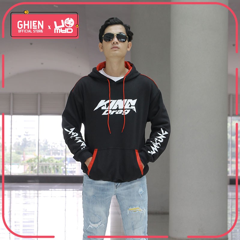 Áo khoác hoodie UMAD unisex racing biker King Drag v.3 phản quang 7 màu nam nữ vải nỉ cotton 100% nhập khẩu phối viền đỏ