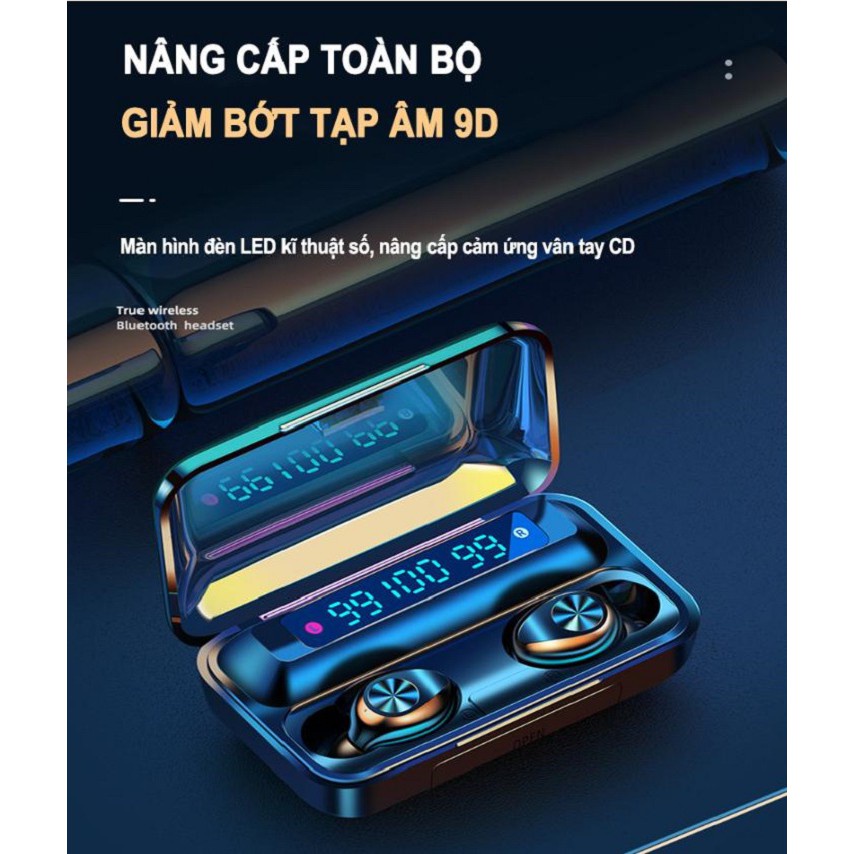 Tai nghe bluetooth 5.0 TWS F9-10 cảm ứng vân tai có mic đàm thoại chống nước kết nối không dây với mọi điện thoại