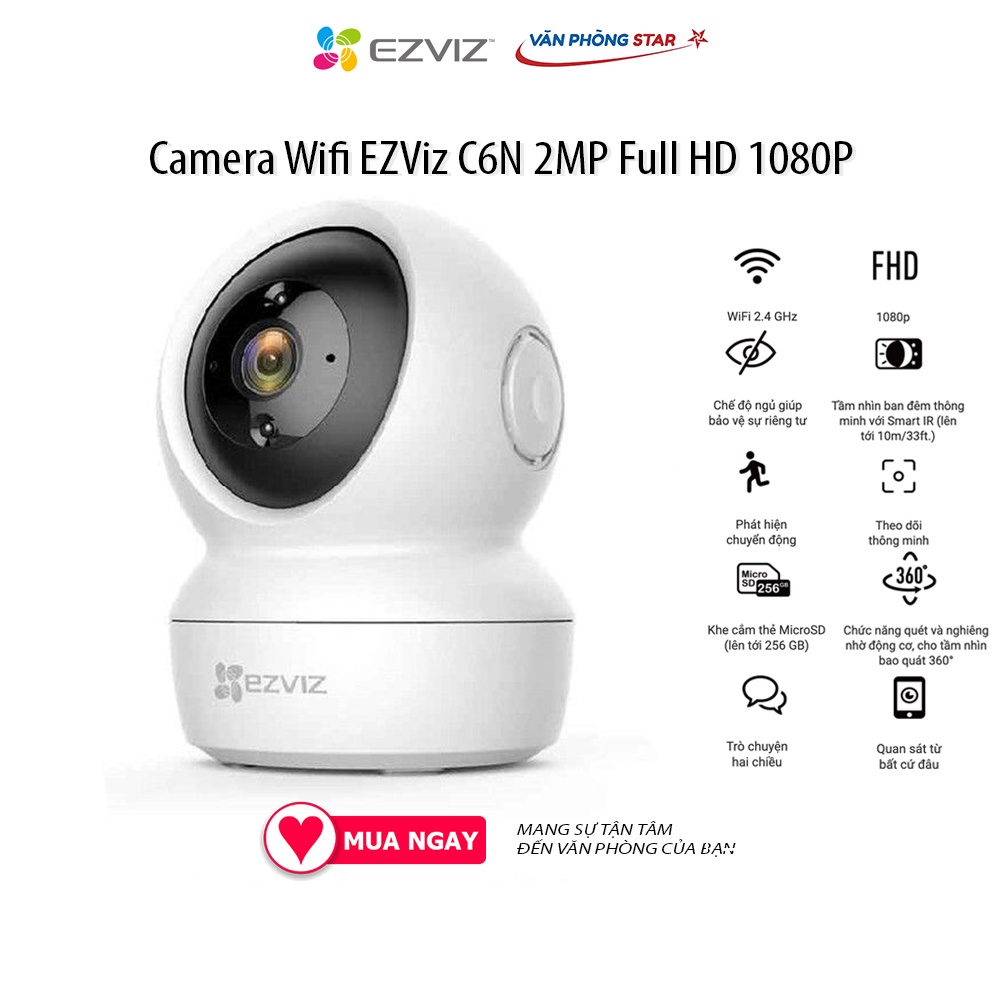 Camera Wifi hồng ngoại giám Sát Gia Đình Ezviz CV246 C6N Full HD 1080P 2MP- Xoay 360-Đàm Thoại 2 Chiều chính hãng