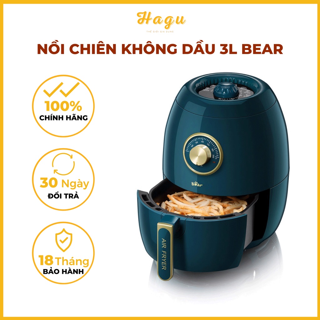 Nồi chiên không dầu dung tích 3 lít BEAR bảo hành 18 tháng QZG-A14D1. Nồi chiên không dầu chính hãng cao cấp Hagu.