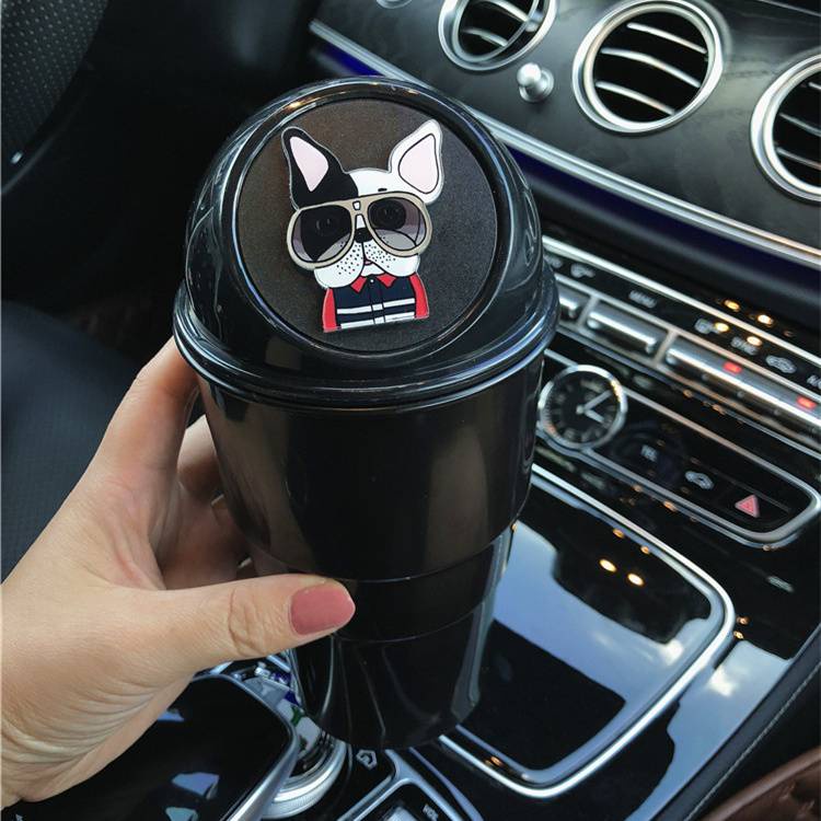 Thùng Đựng Rác Mini Dạng Tròn Để Khay Cốc Uống Nước Gắn Hoạ Tiết Dễ Thương